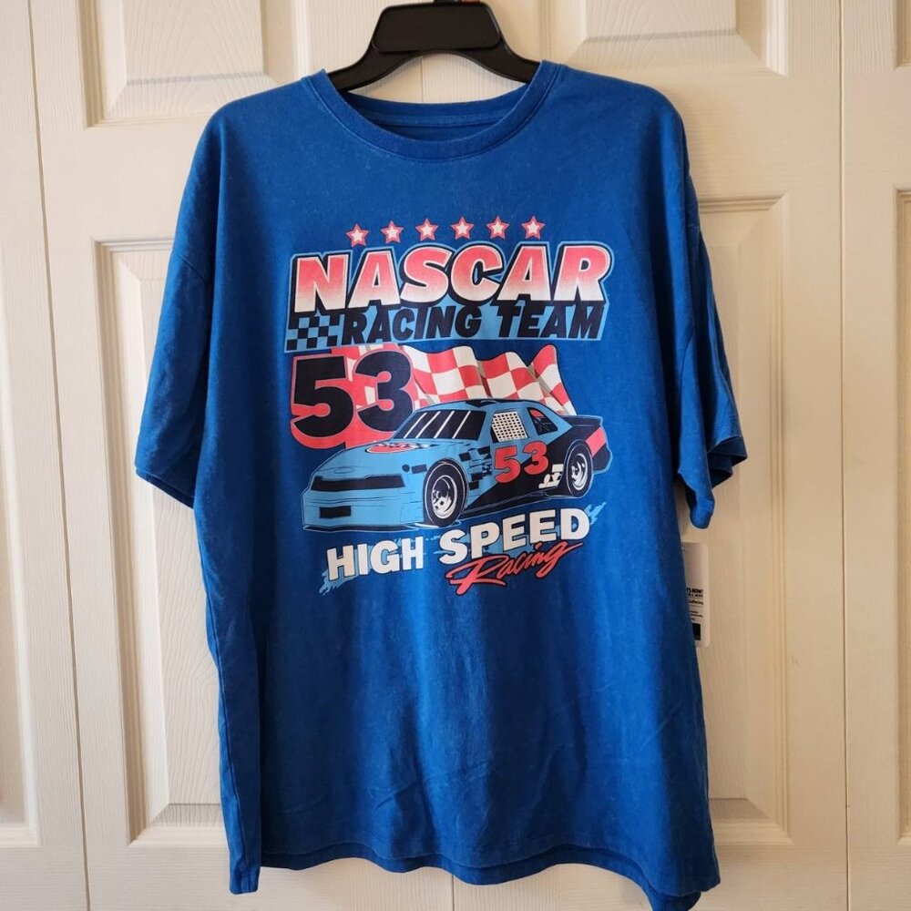 NASCAR Racing Team High Speed Racing Tee M Blue Wash